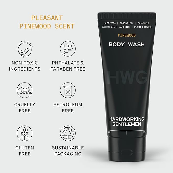 Hardworking Gentlemen - Natural Body Wash - Soothing Pinewood Scent - Organic Ingredients for Clean Moisturizing &amp Nourishing Body Shampoo