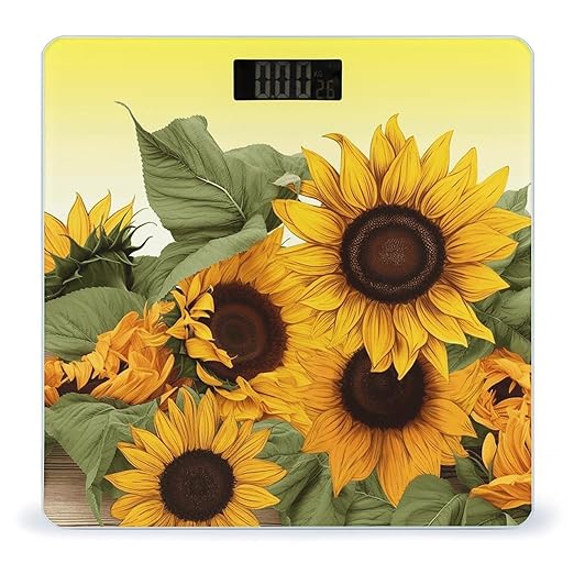 Sunflowers Floral Digital Bathroom Scale for Body Weight Weighing Scale with Backlit LCD Display High Precision Measurements &amp Measures Weight Up to 180kg