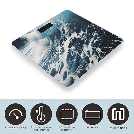 Beach Foam Wave Scale for Body Weight Highly Accurate Digital Bathroom Scale Sturdy Tempered Glass Weighing Scales with LCD Display Fashion Body Fat Smart Scales 400lb