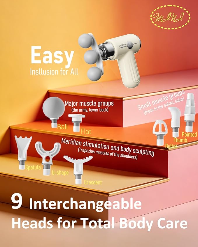 Mini Massage Gun Deep Tissue Portable Handheld Massage Gun for Muscle Recovery Quiet Percussion Massager with 9 Heads Lightweight USB-C Rechargeable Massage Gun for Travel Gym &amp Office
