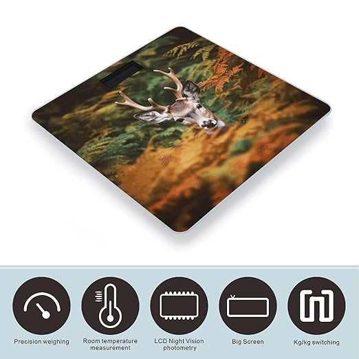 Deer Among Thick Leaves Scale for Body Weight Sturdy Tempered Glass Weighing Scales with LCD Display Accurate Digital Bathroom Scale Convenient Body Fat Smart Scales 400lb