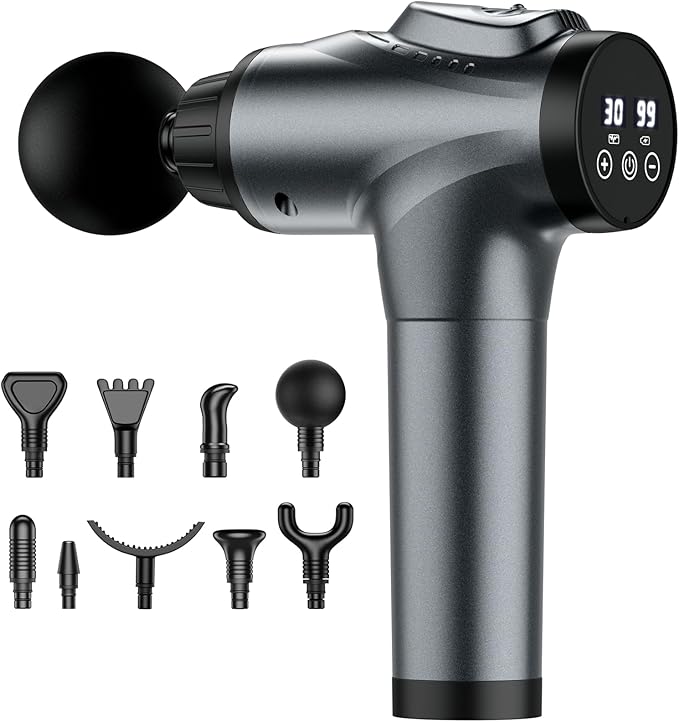 Massage Gun Muscle Massage Gun for Athletes Handheld Electric Deep Tissue Back Massager Percussion Massage Device for Pain Relief with 30 Speed Levels 9 Heads