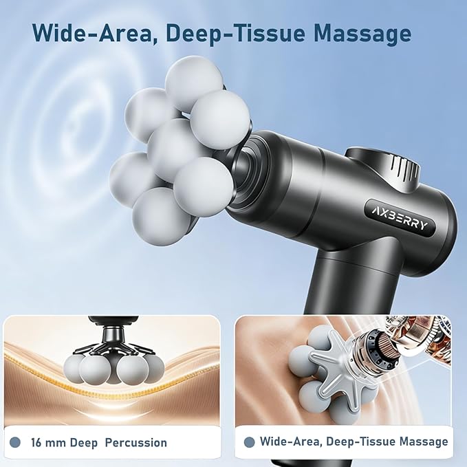 AxBerry Massage Gun Deep Tissue Body Massager Percussion Massage Gun Handheld Massage Gun for Back Shoulder Muscle Pain Relief Portable Quiet Professional Muscle Gun Mini Massager
