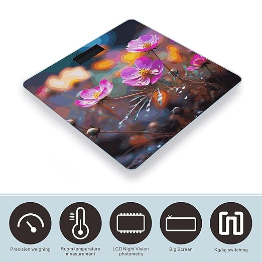 Colorful Small Flower Weight Scale Digital Electronic Scales Bathroom Scale Larg LCD Backlight Display High Precision MeasurementsTempered Glass