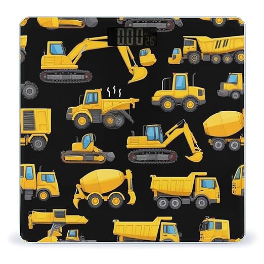 Women's Digital Bathroom Weighing Scale Automatic Switch Energy Saving Scale Smart Scale for Body Weight Cool Black Yellow Buldozer Excavator Construct Machines