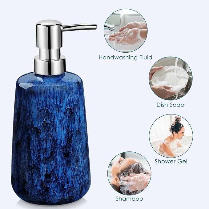 vancasso Blue Bathroom Accessories Set Ceramic Soap Dispenser and Toothbrush Holder Sets Stoneware 4 Pcs Bathroom Sink Set for Modern Home Decor Series Starry