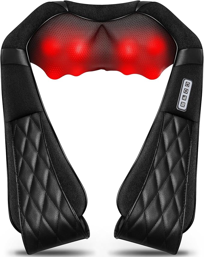 Blue Elf Shiatsu Electric Neck Back Massager Pillow 3D Kneading with Heat for Shoulder Lower Back Foot Leg Muscles Pain Relief Relax in Car Office and Home (Black)