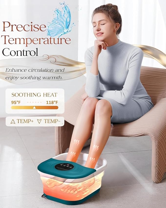 Foot Spa Bath Massager with Heat Bubble Jets Red Light &amp Timer Pedicure Foot Spa with 95-118℉ Temperature Control 8 Shiatsu Rollers Pumice Stone Gift for WomenMenDad