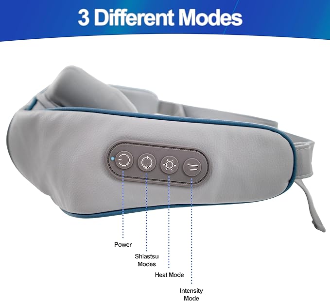 Shiatsu Neck Shoulder &amp Back Massager with Heat - Ergonomic Deep Tissue Kneading for Back and Muscle Pain Relief Cordless Electric Therapy - Portable Wireless Design with Adjustable Intensity