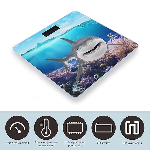 Shark Ocean Theme Scale for Body Weight Digital Bathroom Scale Precision Smart Weighing Scales with Clear LED Display Accurate High Precision Scales Weighing Machine