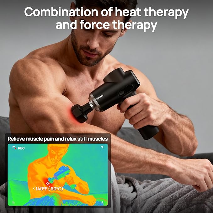 Professional Muscle Massage Gun with Heat Portable Handheld Muscle Massager Percussion Back Body Masajeador 12mm Amptitude for Athletes RunnerFSA Eligible &amp HSA Approved
