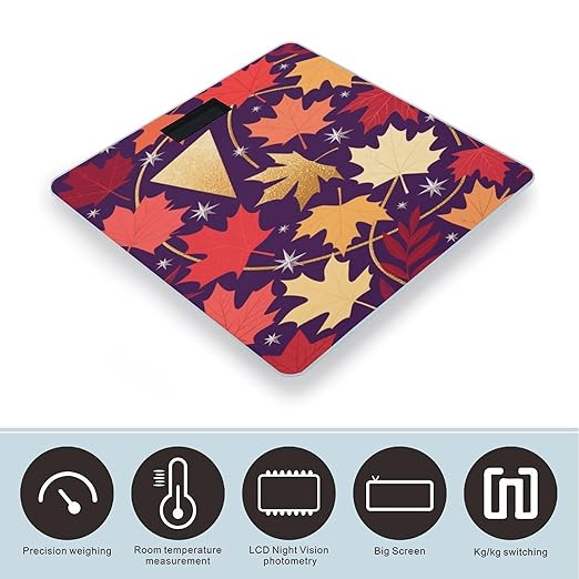 Aesthetic Maple Leaf Bathroom Scale for Body Weight Bathroom Digital Electronic Weighing Scale with Back Lit LED Display Sturdy Tempered Glass Weight Watchers Scales 400lb