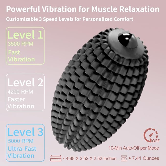 Vibrating Massage Ball for Full Body Relaxation Silicone Trigger Point Massager Ball for Back Neck Foot Muscle Recovery Portable Rechargeable Massage Roller 3 Vibration Modes (Black)