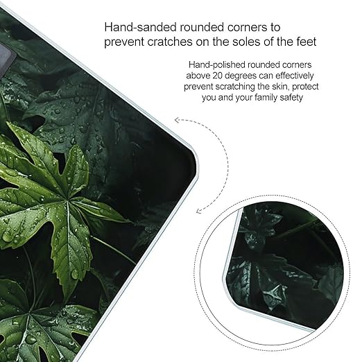 Green Leaves Pattern Bathroom Scale for Body Weight LCD Display Digital Bathroom Scale Tempered Glass Bathroom Weight Scales Fashion Smart Scales for Home Bedroom 400 Lb