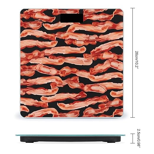 Bacon Pattern Scale for Body Weight High Precision Digital Weight Scales with LCD Display Anti-Slip Sturdy Slim Tempered Glass Bathroom Scale for Home Use