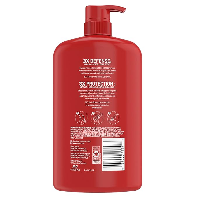 Old Spice Body Wash for Men Refreshing 3X Defense 24/7 Shower Fresh with Long Lasting Scent Red Collection Swagger with Cedarwood Scent 33.4 oz (Pack of 4)