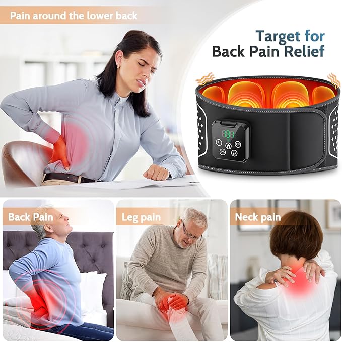 Lower Back Massager with HeatHeating Pad for Back with Auto-Inflatable MassagerCordless Back Massager with 3 Vibration and 4 HeatPortable Heated Pads for Lower Back ReliefGift for Women Men Family