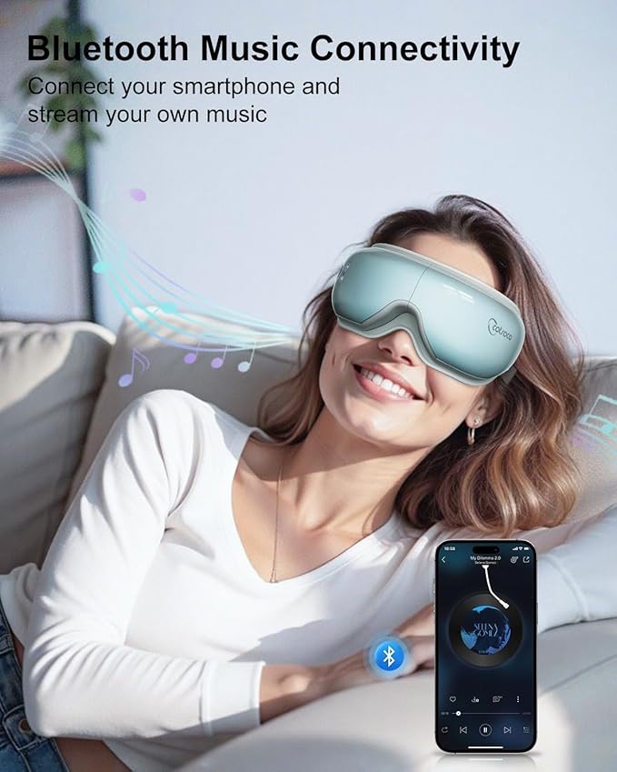 cotsoco Eye Massager with Heat Birthday Gifts for Women Heated Eye Mask with Bluetooth Music Relax &amp Reduce Strain Dark Circles and Improve Sleep Gift for Mom Dad Women Men (Blue)