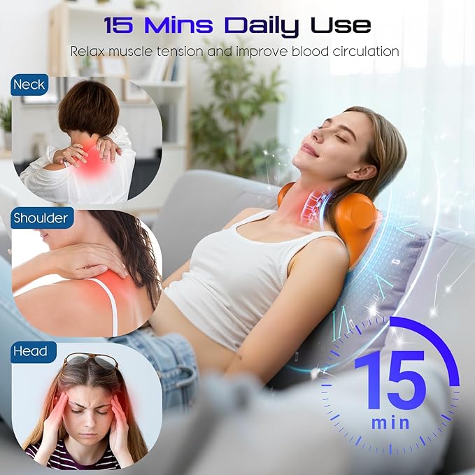 JDZ Neck Massager with Heat 3-in-1 Electric Cervical Massager for Pain Relief with Hot Compress Ergonomic Neck and Shoulder Relaxer Stretcher - ldeal Gift for Office Athletes Everyone etc. Brown