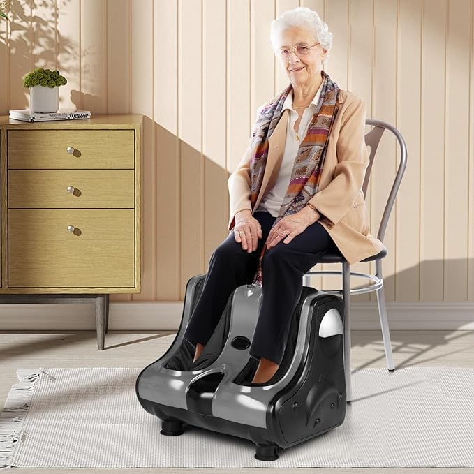 RELAX4LIFE Foot and Calf Massager Shiatsu Foot Massager Machine w/Heating Kneading Vibration Rolling Adjustable Speed &amp Tilt Base Leg Massager for Pain Relief (Grey)