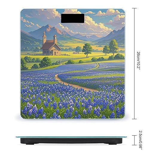 Texas Bluebonnets Scenery Bathroom Scale for Body Weight with High Precision Large LCD Backlight Display Digital Weighing Scale with BMI Capacity Up to 180kg