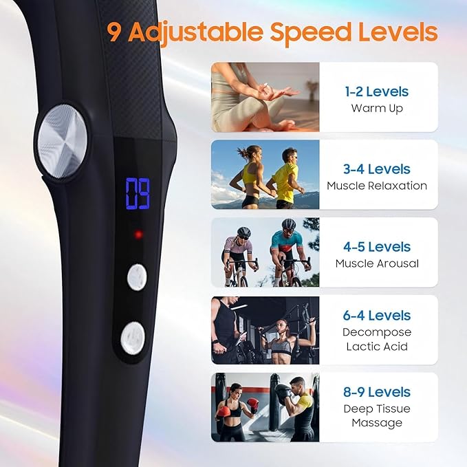Massage Gun with 10 Replacement Heads Massage Gun with Heat Back Massager for Pain Relief Deep Tissue Massager for Shoulder &amp Back Muscle Recovery (Black)