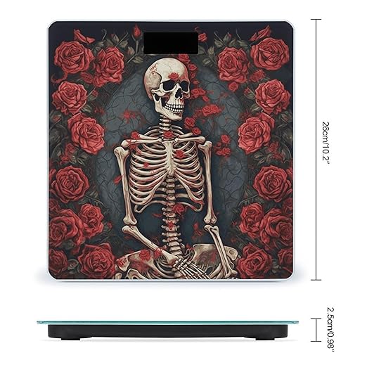 Skeleton with Roses Scale with LCD Easy-to-Read Anti-Slip Weight Digital Bathroom Scale Precision Weighing Scales Sturdy Tempered Glass Body Weight Scales for Daily Use
