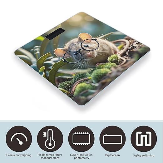Guinea Mouse with Glasses Bathroom Scale for Body Weight with High Precision Large LCD Backlight Display Digital Weighing Scale with BMI Capacity Up to 180kg