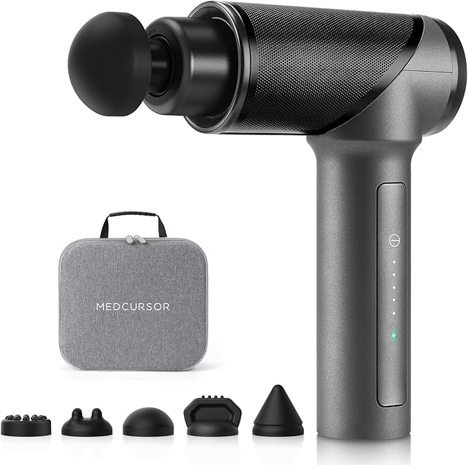 Medcursor Massage Gun - High Intensity Brushless Motor Handheld Percussion Deep Tissue Massager with 6 Massage Heads for Sore Muscle and Stiffness Valentines Day Gifts (Gray)