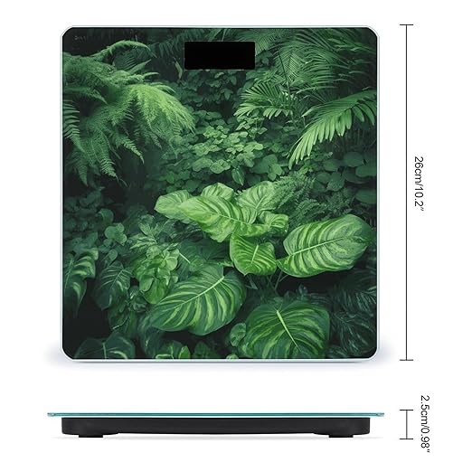 Densely Growing Green Plants Scale for Body Weight Anti-Slip Tempered Glass Digital Bathroom Scales Clear LCD Display Weighing Scale Safe Rounded Corners Smart Scales