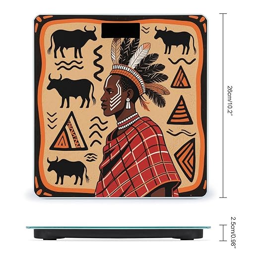 African Art Scale for Body Weight Sturdy Tempered Glass Weighing Scales with LCD Display Accurate Digital Bathroom Scale Convenient Body Fat Smart Scales Easy Read