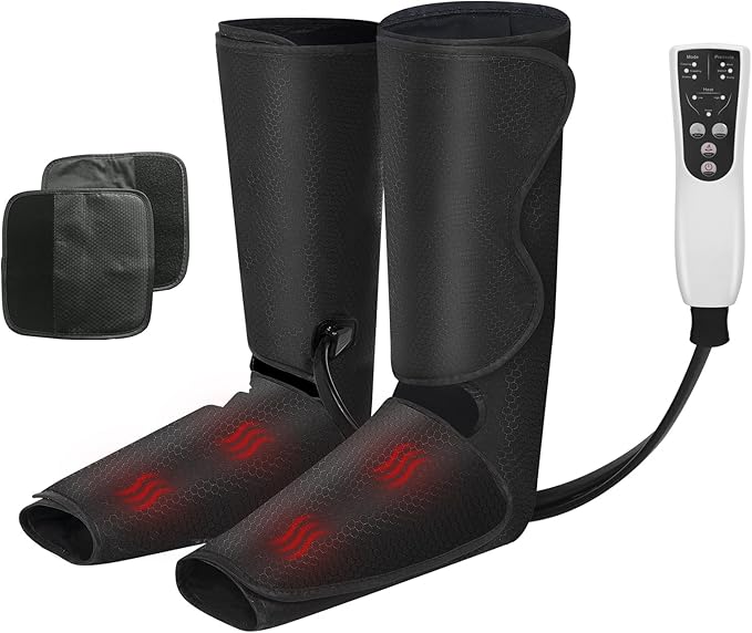 Air Compression Leg Massager with Heat Leg Massager Simulates Kneading and Stroking of Tissues by Using an Inflatable Garment Gifts for Women Men (Black)