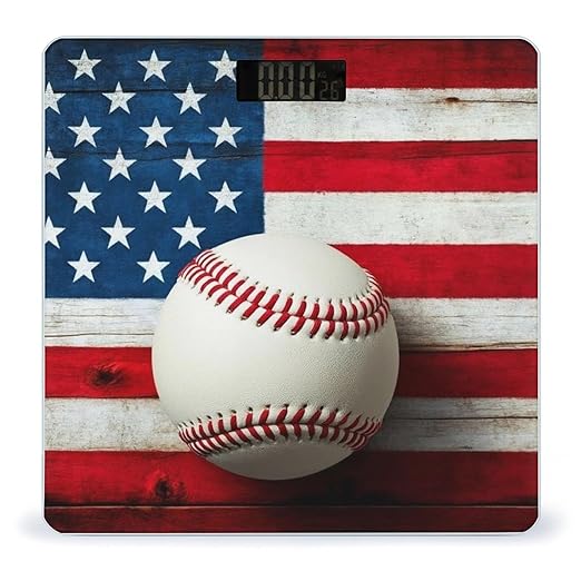 Digital Bathroom Weighing Scale Energy Saving Scale Smart Scale for Body Weight Baseball Rustic Wooden American Flag
