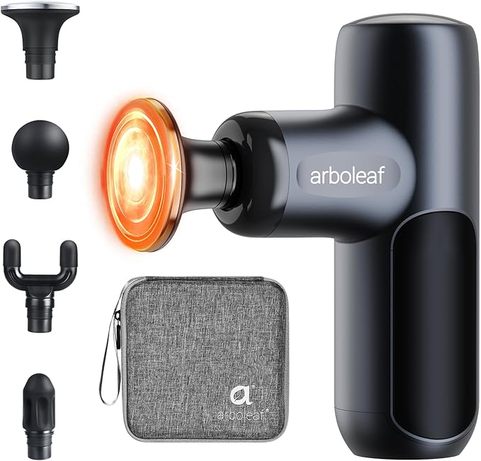 arboleaf Mini Massage Gun with Heat Percussion Muscle Massager for Pain Relief Portable &amp Quiet Handleld Small Massager Heated Travel Size with Case Gift for Men &amp Women
