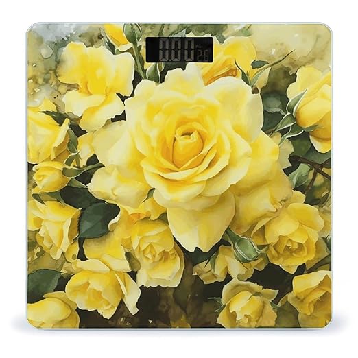 Yellow Rose Weight Scale for Body Weight Digital Bathroom Scale High Capacity Accurate Digital Weighing Scales and Easy-to-Read on Backlit LCD Display Scales
