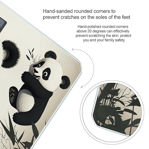 Playful Panda Scale for Body Weight Anti-Slip Tempered Glass Digital Bathroom Scales Clear LCD Display Weighing Scale Safe Rounded Corners Smart Scales