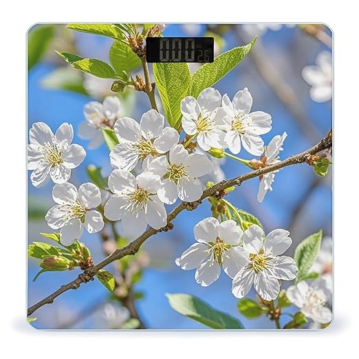 Beautiful Spring Cherry Blossoms Smart Scale for Body Weight Accurate Bathroom Scale with LED Display Digital Weight Scales Weighing Machine High Precision Scales for Bath Home
