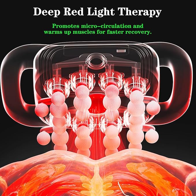 28-Head Deep Tissue Massager with Red Light Therapy Dual-Handle Percussion Massage Gun for Full Body Pain Relief 13800 RPM High Power 9 Speeds Type-C Rechargeable for Back Legs Foot