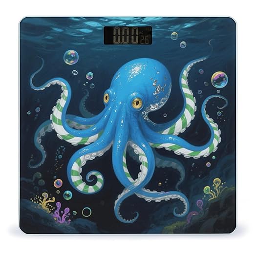Digital Bathroom Scale for Body Weight Scale with Bright LCD Display High Accuracy Step-On Technology Auto On/Off Blue Octopus Digital Scales 400 Lbs /180kg