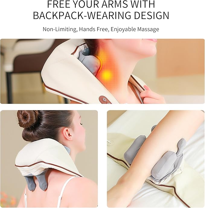 Wireless Shoulder Massager Soothing Heat Shiatsu Massager Pillow for Neck Traps Back Pain Gifts for Men Women Mom Dad