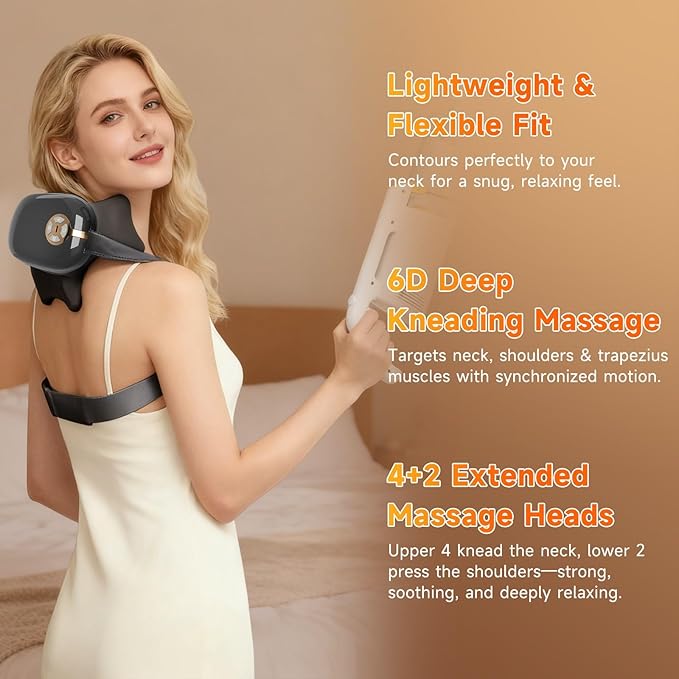 Neck Massager with Heat – Portable Shiatsu Neck &amp Shoulder MassagerDeep Tissue Electric MassageAdjustable Heat SettingsMuscle Relaxation for NeckShouldersBackPerfect for HomeOfficeand Trav
