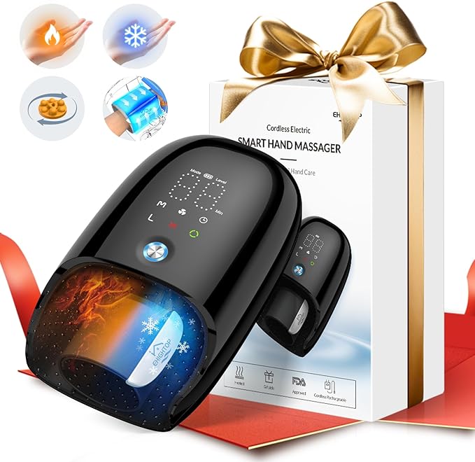 Hand Massager with Kneading Rollers6 Modes and 2 Heating Options for Hot and Cold Therapy Hand and Wrist Massager for Arthritis Carpal Tunnel ReliefCordless Hand Massager with Heat and Compression