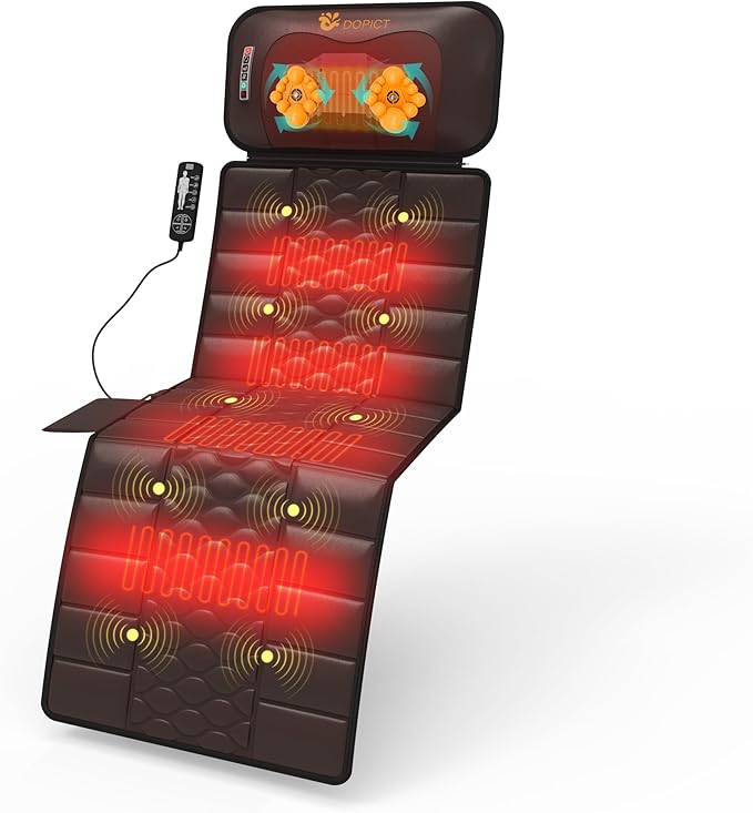 Massage-Mat Detachable Neck Massager Full Body Vibration Heating Massage Pad with 10 Vibrating Motors and 9 Speed Settings for Home Office Use Brown