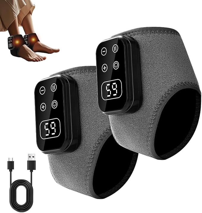 2PC Foot Advanced Renew Triple Method Massager 3-in-1 Heated Foot &amp Ankle Wrap Triple Technology Foot Massager Ankle 3-Speed &amp 5-Temperature Portable Foots Renew Massager for Home Travel U