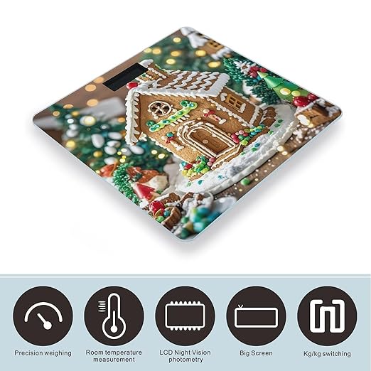Gingerbread House Scale for Body Weight Highly Accurate Digital Bathroom Body Scale Digital Bathroom Scales for People Anti-Slip Large LCD Display Smart Scales