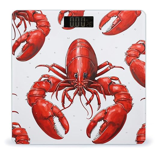 Red Lobster Print Scale for Body Weight Highly Accurate Digital Bathroom Scale Sturdy Tempered Glass Weighing Scales with LCD Display Fashion Body Fat Smart Scales 400lb