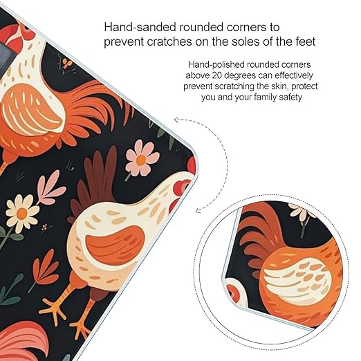 Cute Rooster Chickens Scale for Body Weight Accurate Digital Bathroom Scale Toughened Glass High Precision Scales Smart Weight Scales with Large LCD Backlight Display Weighing Machine
