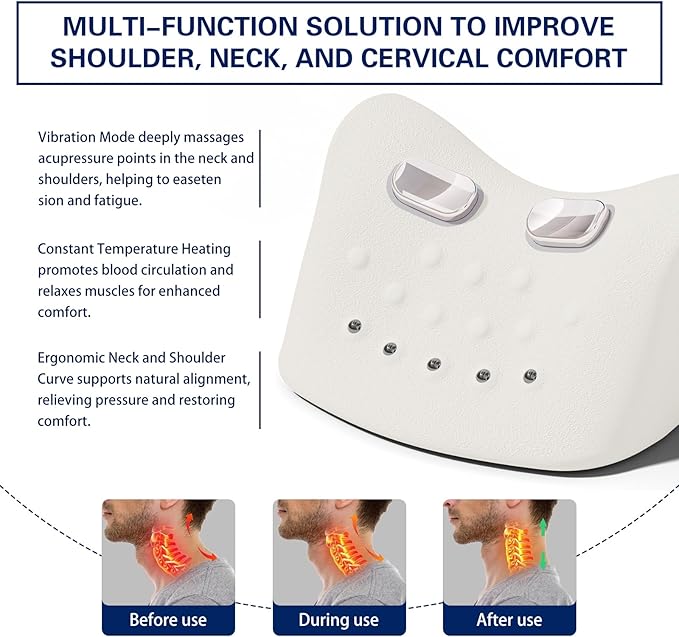 Neck Massager with Vibration Function 3 Modes Neck and Shoulder Relaxer Pillow with Heat 26°Angle Cervical Traction Device Massager with Heat for Pain Relief Deep Tissue