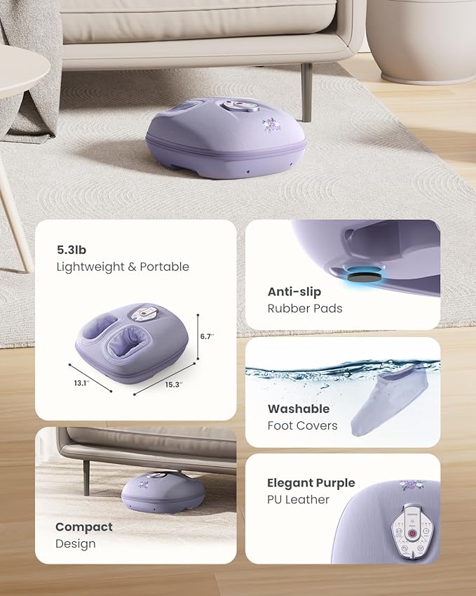 RENPHO Foot Massager Machine with Heat [2026 Upgraded] Shiatsu Foot Massager for Plantar Fasciitis Birthday Gifts for Women Men Cordless Control Best Gifts for Women/Mom/Wife Purple