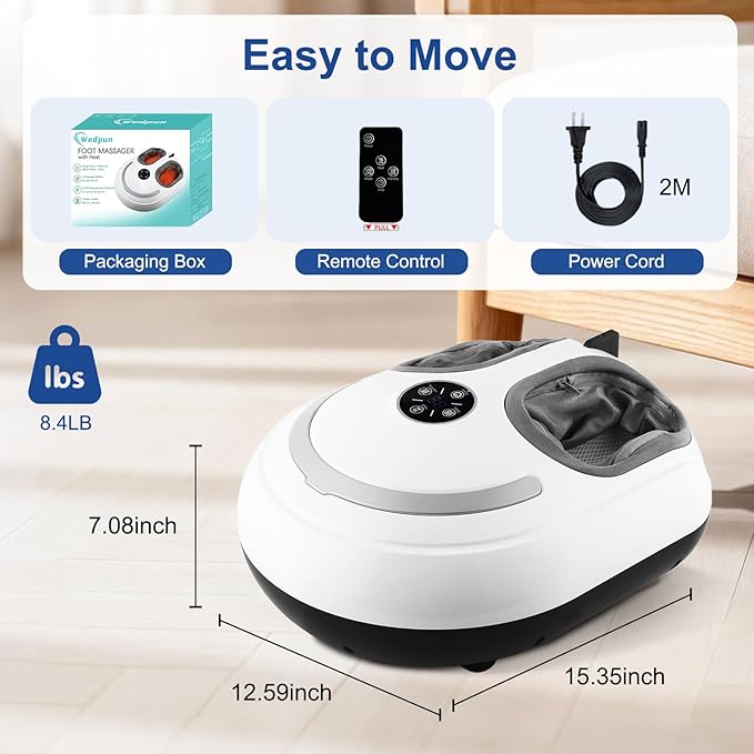 Foot Massager with Heat Shiatsu Feet Massage Machine Deep Kneading Relief for Plantar Fasciitis Air Compression 3 Heat Levels Relax for Home Office Use Gifts for Women Mom Dad White Mothers Day Gifts